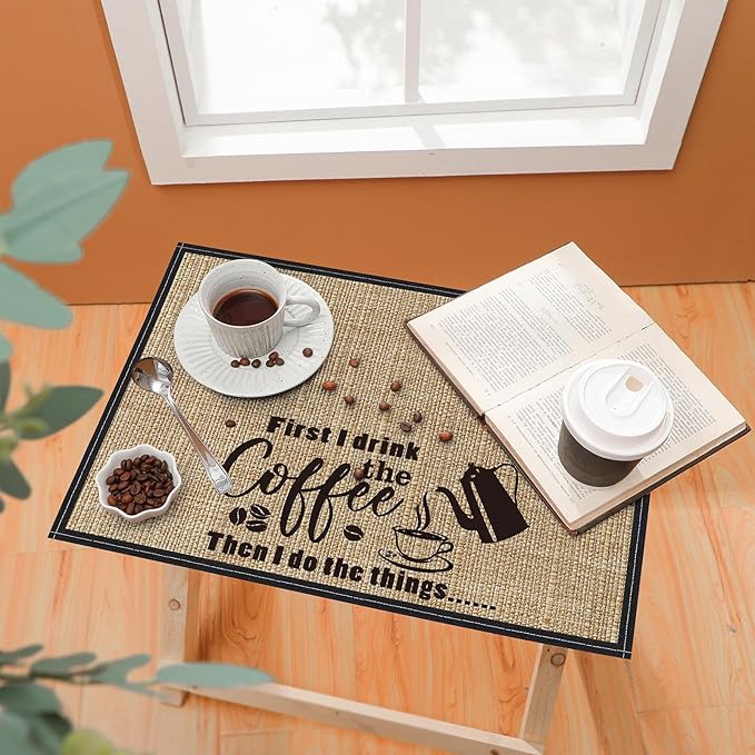 Cunhill 2 Pieces Coffee Bar Mat,Coffee Bar Accessories 20 x 14 Inch Coffee Bar Decoration Coffee Placemats for Coffee Machine, Coffee Bar, Countertops,Coffee Station Accessories(Cute Style)
