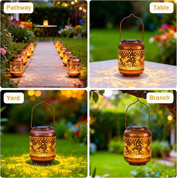 ANYTALK Gifts for Women Mom Grandma, Hummingbird Solar Lanterns Outdoor Waterproof, Hanging Solar Lights for Porch Patio Yard Garden Decor