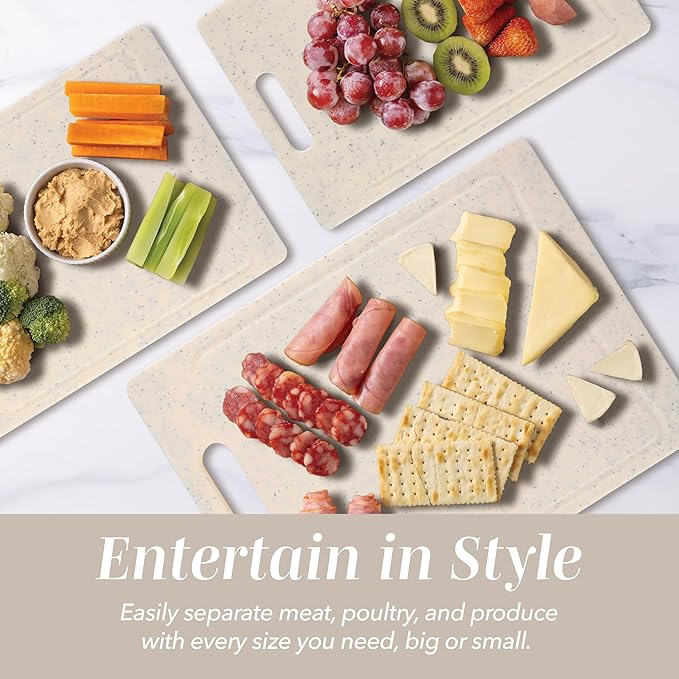 COOK WITH COLOR Non-Slip Cutting Board Set – Kitchen Essentials with Easy Grip Handle for Meat, Veggies, and Fruits, 4 Cutting Boards, White
