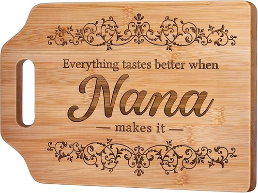 AceThrills Nana Gifts, Mothers Day Gifts for Nana Birthday Gift - Engraved Bamboo Cutting Board 12.3"L x 8.7"W x 0.4"Th