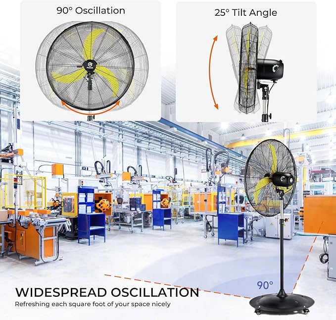 FUGOO 30'' Oscillating Pedestal Fan With Brushless DC Motor, Large Air Flow range From 3200CFM to 8800CFM, 4-Speed Heavy Duty Industrial Floor Fans for Factory, Commercial, Garage, Warehouse,Shop