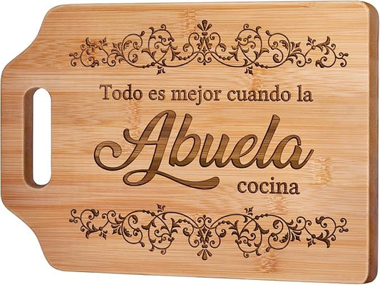 AceThrills Abuelas Mothers Day Gifts for Abuela Gifts, Regalos para Abuela, Regalos de CumpleañOs Navidad para Abuelas Mujer – Tabla de Cortar de Bambú Grabada 12.3"L x 8.7"W x 0.4"Th