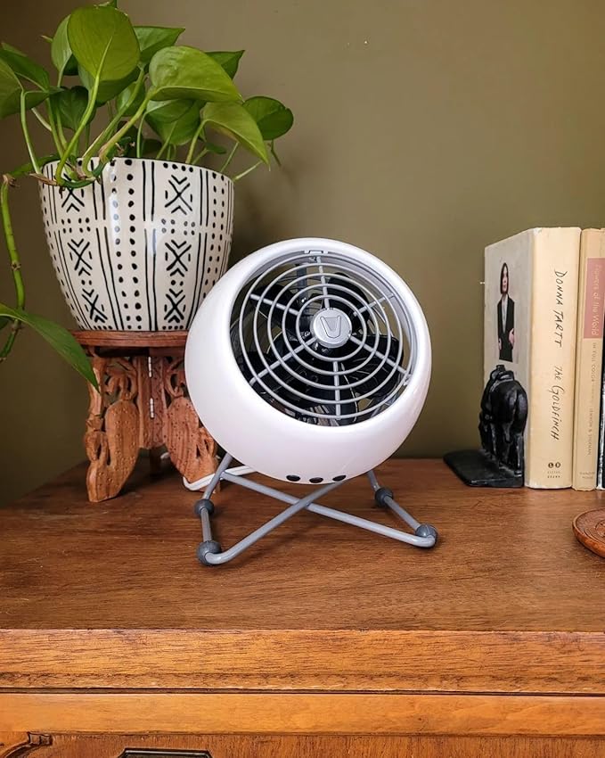 Vornado VFAN™ Mini Modern Personal Desk Fan with 2-Speed Control, Adjustable Tilt, Quiet Metal Air Circulator for Office, Bedroom, Dorm, Compact Desktop Cooling Device, Ice White