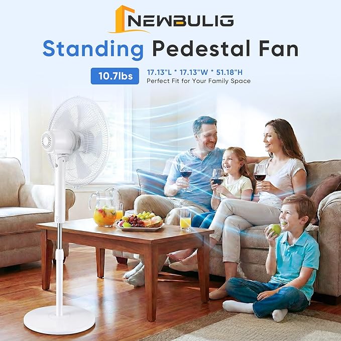 NEWBULIG 17" Pedestal Fans with Remote, Oscillating Standing Fan with 3 Speed & 3 Model, Quiet Timer Stand Up Fan for Indoor, Bedroom, Living Room, Adjustable Height & Tilt Head, Easy Assembly