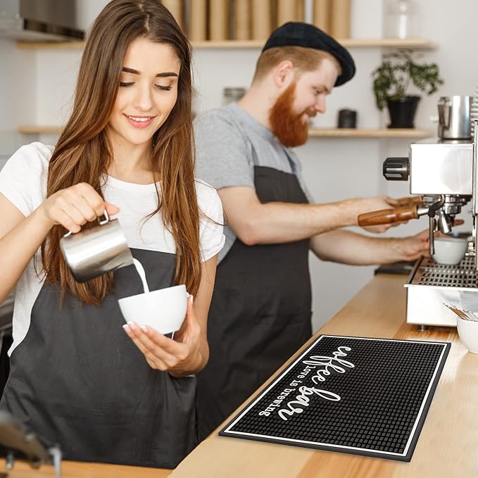 New Mungo Coffee Bar Mat – “Love Is Brewing” – Spill-Proof PVC Coffee Station Mat, Non-Slip Countertop Protector 18"x12"