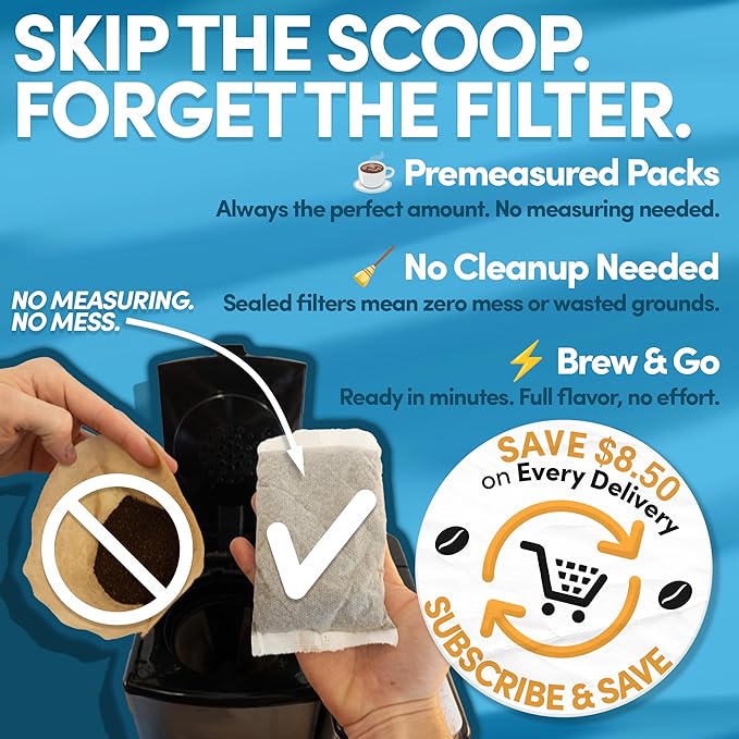 100% Colombian Coffee Packets, 2 oz, 40 Count, Dark Roast Low Acid Mold Free Ground Coffee, 3rd Party Tested, Premeasured for 10-12 Cup Drip Coffee Makers