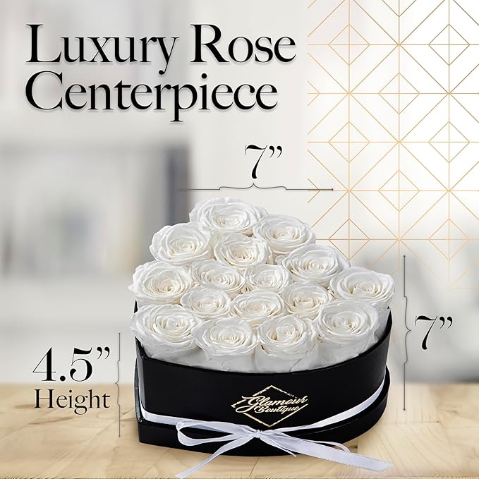 GLAMOUR BOUTIQUE 16 Flower Forever Heart Shape Box, for Mom, Eternal Preserved Roses Gift for Her, Long Lasting Flowers Bouquet, for Birthday, Anniversary and Girlfriend - White