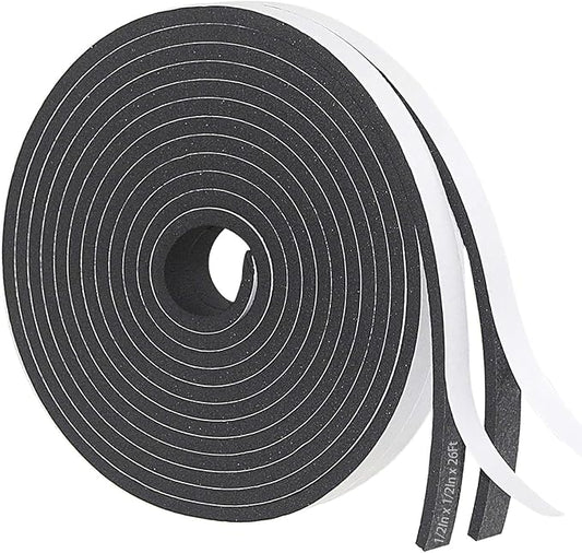 Storystore Weather Stripping Door Seal Strip, 1/2In x 1/2In x 26FT Self Adhesive Foam Tape for Door Window Insulation Soundproofing Weatherstrip, High Density Foam Seal for Doors Windows Furniture