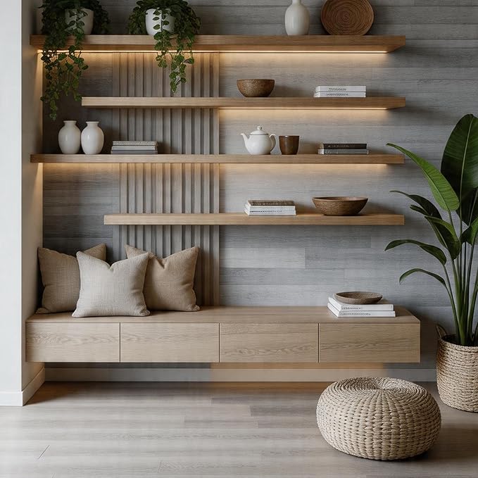 Peel and Stick Wall Panels, Easy Self Adhesive Vinyl Tiles Wall Planks, Farmhouse Wood Grain Shiplap for Kitchen Bedroom Interior WallDecor (12 pcs/18.1 Sq Ft/Box) (Oak White)