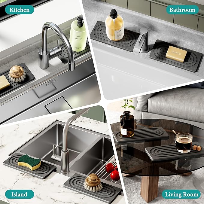 Water Absorbing Stone Tray, Quick Drying Diatomite Bathroom Tray Countertop, Stone Drying Mat for Kitchen Counter, Soap Dish Dispenser Vanity Organizer, Dark Grey-A-12.2" x 4"