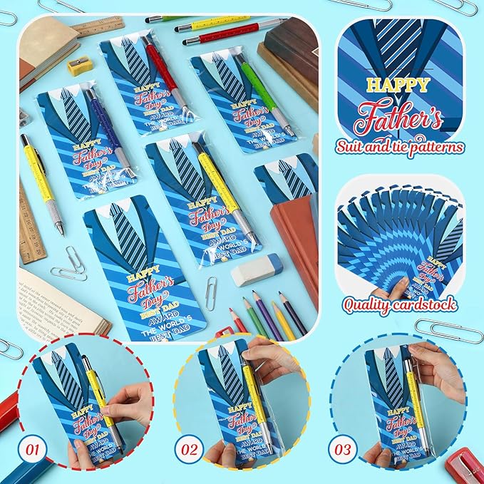 36 Set Father's Day Gift Bulk Appreciation Ballpoint Writing Fancy Pen Set with Card Holder 4 Colors Father's Day Award Party Favors Details Gifts Goodie Stuffers for Dad Husband