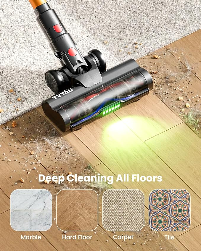 Cordless Vacuum Cleaner, 650W 55KPA 75Mins Runtime Self-Standing Stick Vacuum with LED Display for Home, Anti-Tangle, 8-in-1 Lightweight Vacuum for Hard Floor, Pet Hair, Carpet