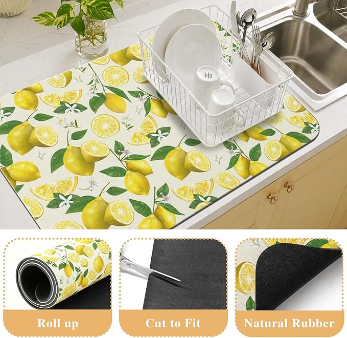 Kitchen Countertop Dish Drying Mat,Super Absorbent Coffee Bar Mat for Maker Espresso Machine, Anti-Slip Accessories for Kitchen Countertops 24x18 Inch