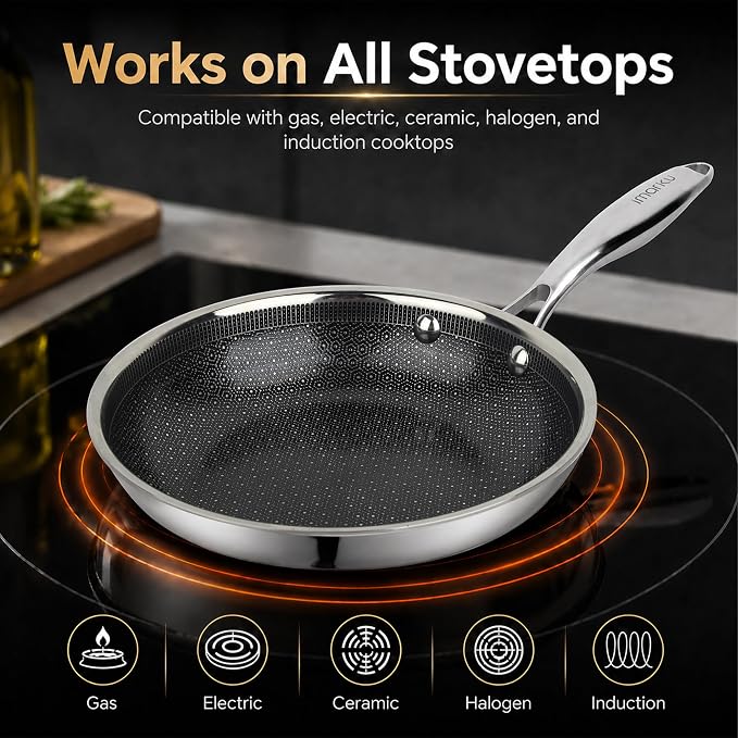 imarku 8 Inch Non Stick Frying Pans, Healthy Hybrid Ceramic Frying Pans | PFOA Free, Dishwasher & Oven-Safe Non Stick Skillets, Stainless Steel Frying Pan for Gas, Electric, and Induction