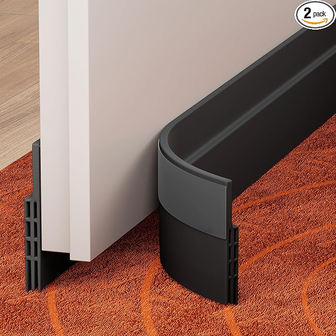 GroTheory 2 Pack Under Door Draft Stopper, Home Improvement, Weather Stripping Door Seal, Bottom of Door Sweep, Garage Window Blocker Noise Dust Insulation Draft Guard, 39" L, Black