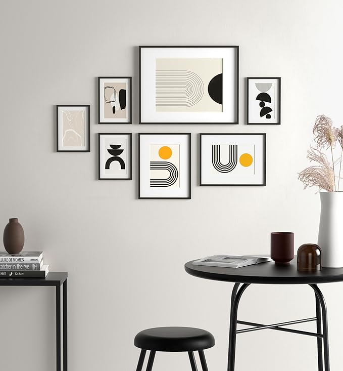 eletecpro Aluminum Gallery Wall Frame Set of 7 with Glass Cover, Black | Including 1Pc 11x14, 2Pcs 8x10, 4Pcs 5x7 Photo Frames, Multiple Sizes Picture Frames Collage Wall Decor or Tabletop Display
