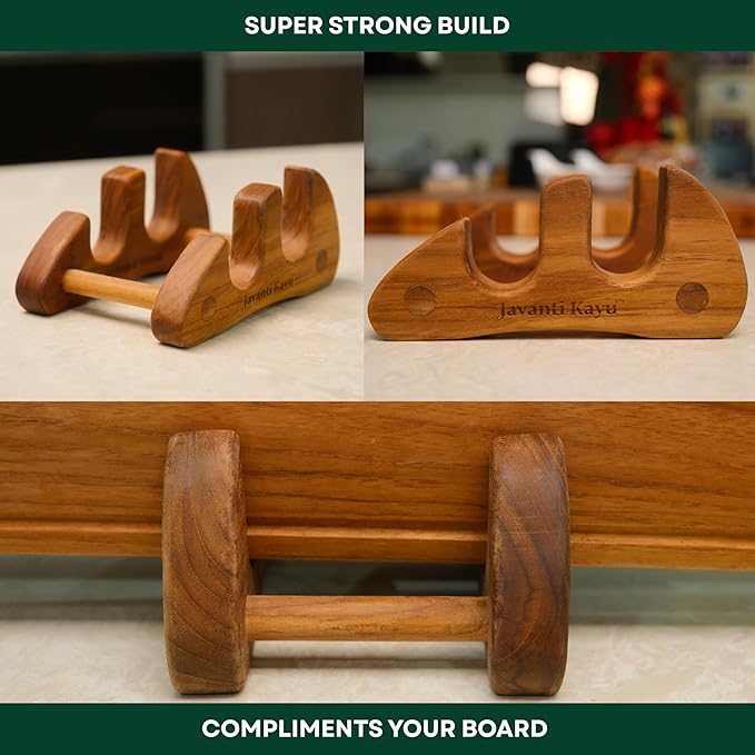 Chopping Board Stand – Teak Wood – Premium Handmade Holder Organizer for Boards, Drying Rack, Single or Dual Slot, Fits Thick Boards, Air-Dry Base (2 Slots (1.3 in Thickness))
