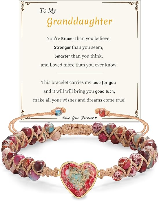 Mothers Day Gifts for Daughter Granddaughter, To My Mom Grandma Wife Girlfriend Sister Jasper Heart Bracelets Birthday Anniversary Christmas Stocking Stuffers Valentines Day Jewelry
