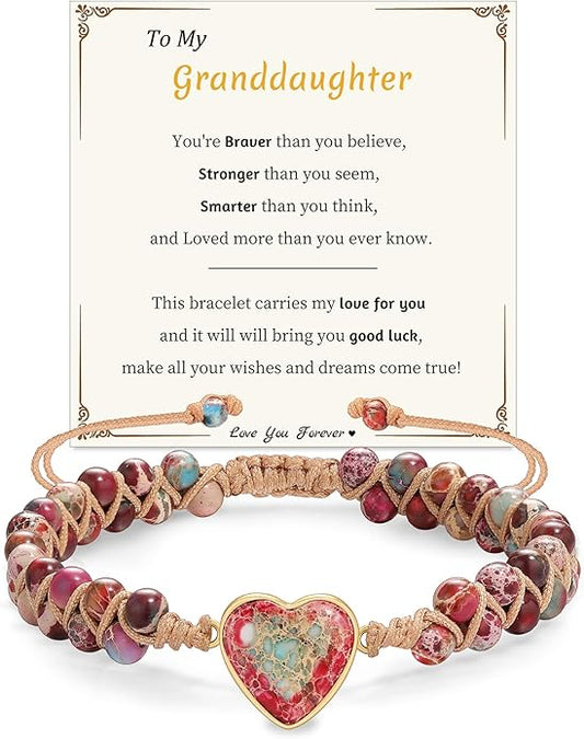 Mothers Day Gifts for Daughter Granddaughter, To My Mom Grandma Wife Girlfriend Sister Jasper Heart Bracelets Birthday Anniversary Christmas Stocking Stuffers Valentines Day Jewelry