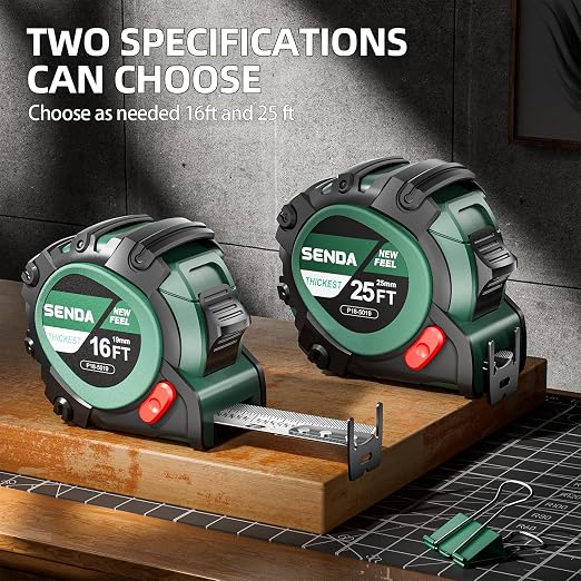 SENDA 4 Pack Tape Measure 16Ft - Heavy Duty Tape Measure with 25mm Wide with Three Stops, High Precision Measuring Tape Retractable Measuring Tape, Rubber for Comfortable Grip, Fraction Markings