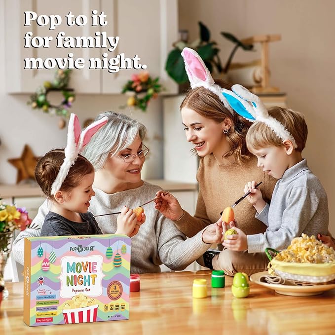 Easter Basket Stuffers Movie Night Popcorn Gift Set, Gourmet Popcorn Seasoning Variety Pack and Kernels, 3 Color Kernels and 5 Flavorings, Non-GMO, Gluten Free, Family Easter Gifts For Teens, Kids, Adults, 10 Pack