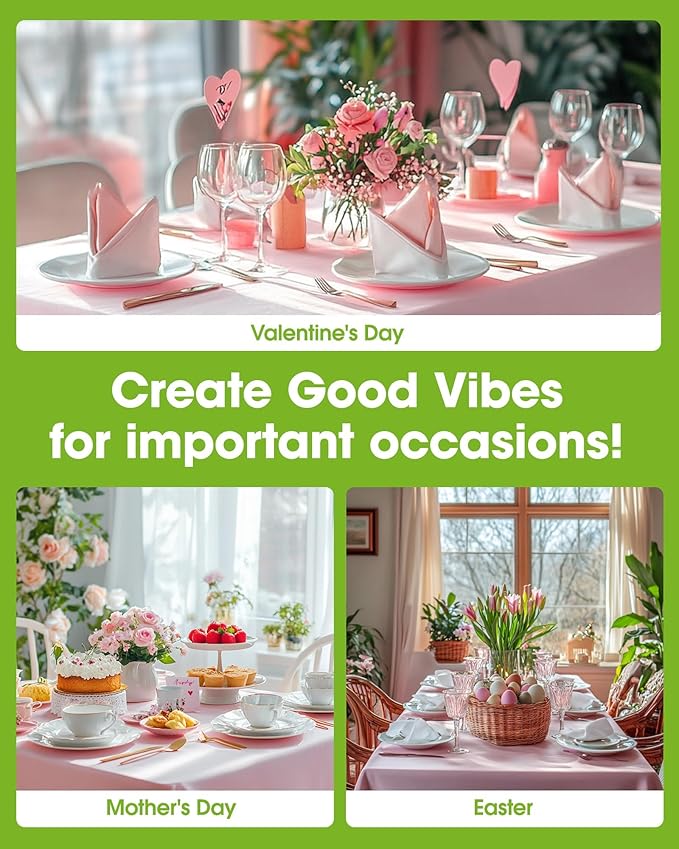 Pureegg Plastic Table Cloth Disposable 20 Pack, 54 x 108 Inch Table Cloths, Easter Party, Valentines, Mothers Day Decorations, Tablecloths, Rectangle, Pastel Plastic Cover, Leakproof & Sturdy, Pink
