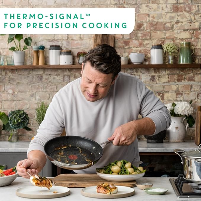 T-Fal x Jamie Oliver Nonstick Coated Stainless Steel Pan 11-Inch, Induction Compatible, Oven Safe up to 500°F, Chef's Stainless Steel Skillet, Frying Pan, Silver