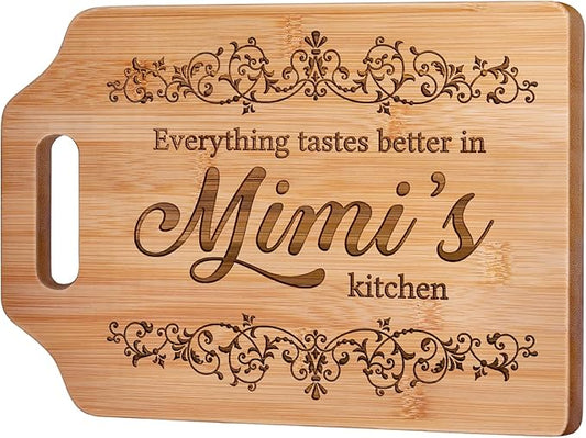 AceThrills Mimi Gifts for Mimi Mothers Day Gifts for Mimi's Birthday - Engraved Bamboo Cutting Board 12.3"L x 8.7"W x 0.4"Th