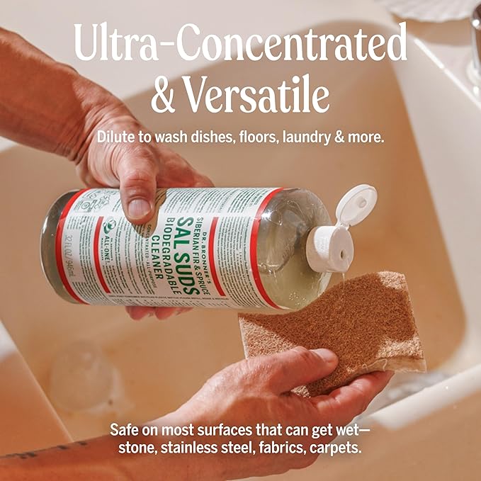 Dr. Bronner's - Sal Suds Biodegradable Cleaner (16 Ounce, 2-Pack) - All-Purpose, Pine Cleaner for Floors, Laundry and Dishes, Concentrated, Cuts Grease and Dirt, Powerful Formula