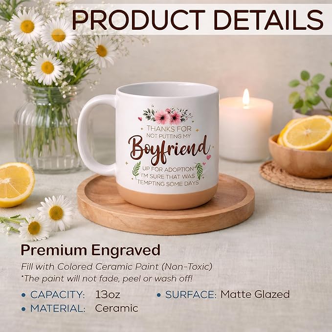 Boyfriends Mom Mothers Day Gift Mug, Boyfriends Mom Gfts, Mothers Day Gift for Boyfriendss Moms, Boyfriend Moms Gifts for Christmas, Birthday Gift, Flower Cups 13oz