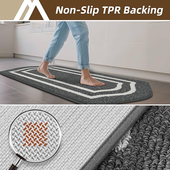 COSY HOMEER Long Kitchen Floor Mats for in Front of Sink Super Absorbent Kitchen Rugs and Mats 24"x48" Non-Skid Kitchen Mat Standing Mat Washable,Polypropylene,Dark Grey,Frame