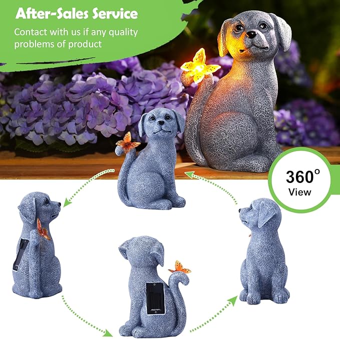 Nacome Solar Dog Outdoor Statues for Garden: Outside Decor with Butterfly Clearance for Yard Art Lawn Ornaments Patio Balcony Home House for Mom Grandma Women