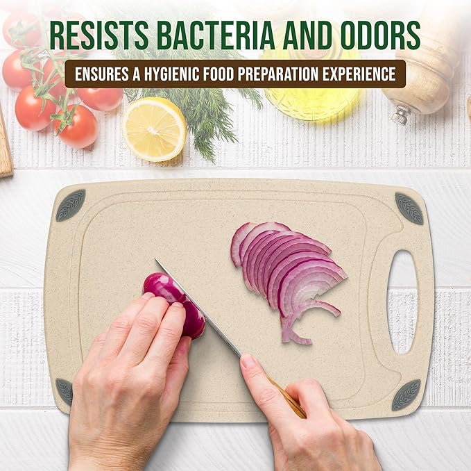 AXIOM CREATIONS 2-Piece Reversible Cutting Board Set Made from Natural Food Grade Wheat Straw Material - Eco-Conscious Alternative to Plastic - Gluten Free & BPA Free Chopping Boards for Kitchen