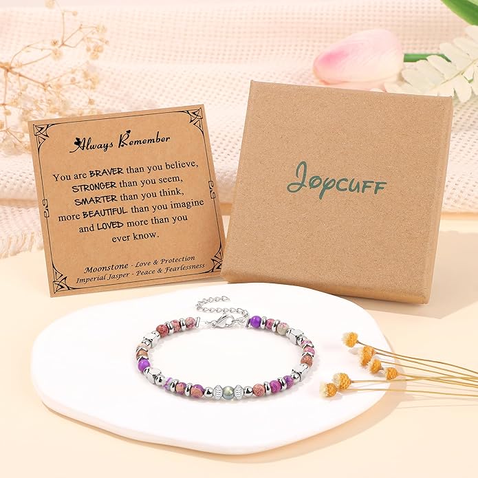 JoycuFF 𝗚𝗶𝗳𝘁𝘀 𝗳𝗼𝗿 𝗪𝗼𝗺𝗲𝗻 𝗠𝗼𝗼𝗻𝘀𝘁𝗼𝗻𝗲 𝗕𝗿𝗮𝗰𝗲𝗹𝗲𝘁 Amazonite Colorful Imperial Jasper Stainless Steel Beads Bracelets, Mothers Day Birthday Christmas Valentines Graduation Gifts