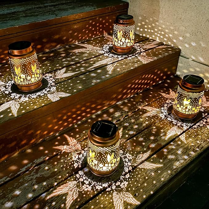 Mothers Day Gifts, 4 Pack Hummingbird Birthday Gifts for Women Mom Grandma Solar Lanterns Outdoor Waterproof Garden Decor Hanging LED Decorative Light for Patio Yard Lawn Gardening Gifts