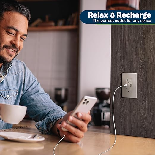 TOPGREENER 2-Port USB Outlet, Type C USB Wall Charger Outlet, 20 Amp TR Receptacle Plug, Charging Power Outlet with USB Ports, Wall Plate Included, UL Listed,TU22036AC-NKWSI-2PCS, Nickel, 2Pack