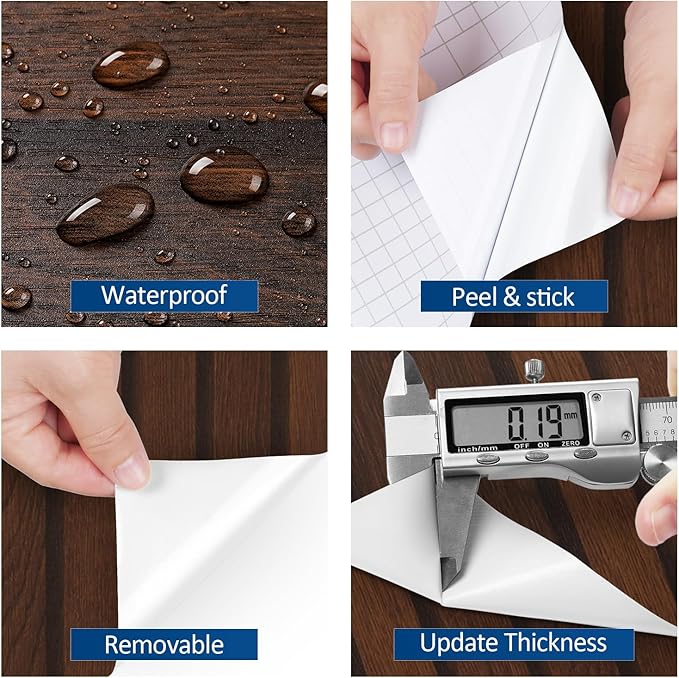 FunStick 16"x472" Brown Wood Slats Peel and Stick Wallpaper Waterproof Dark Wood Grain Contact Paper for Walls Cabinets Removable Beadboard Paneling Wall Paper for Ceiling Pole Wrap Roll Kitchen Desk