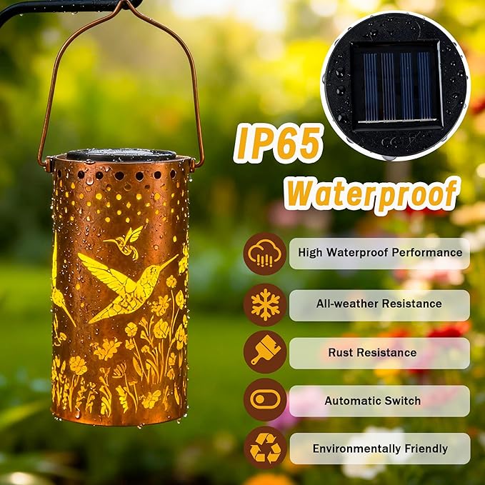 ANYTALK Hummingbird Solar Lanterns Outdoor Waterproof, Birthday Gifts for Women Mom Grandma, Hanging Solar Lights for Yard, Patio, Porch, Garden Decor, Christmas Gifts for Her/Him