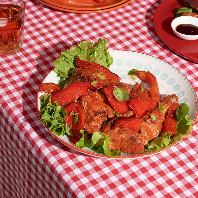 Plastic Table Cloth, 110 Ft X 54 In Disposable Tablecloth Red and White Checkered Tablecloth with Any Cut Sliding Cutters Premium PEVA Plastic Table Cloth Disposable for Picnic, Parties, Festivals