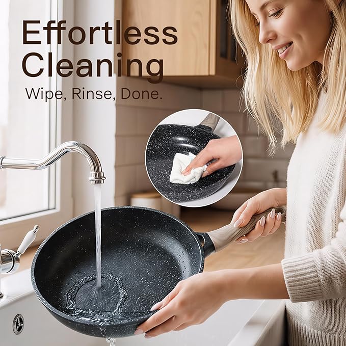 Pots and Pans Set Nonstick 22 Pcs, Ceramic cookware set Non-Toxic Coating Inky Granite Kitchen Cookware Set, Induction Kitchen Cooking Set w/Frying Pans, Saucepans & Glass Lids, PFOS & PFOA Free
