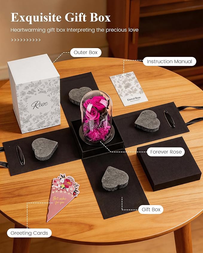 Agrul Mothers Day Flowers Roses Gifts for Mom,Forever Preserved Flower Rose in Glass Dome Fresh Flowers for Delivery Mothers Day Roses Gifts for Wife Women Mom Grandma from Daughter/Rose