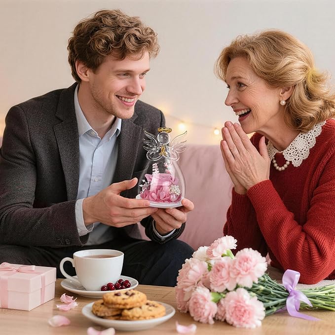 Mothers Day Mom Gifts for Mom,Fresh Flowers for Delivery,Birthday Gifts for Women Her,Preserved Flowers in Angel Figurines,Angel Gifts for Moms Mothers Day Grandma Wife Sister Valentines,Pink
