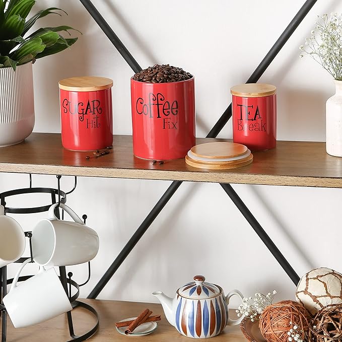 DII Kitchen Accessories Retro Collection, Ceramics, Canister Set, Red, 3 Piece
