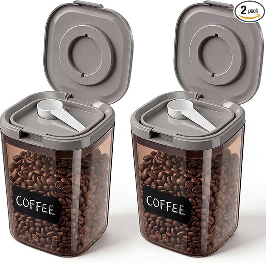 Suclain 2 Pack 44oz Airtight Coffee Canisters Light Blocking Tea Storage Containers with Scoop, Airtight Food Jars for Loose Leaf Tea, Sugar, Formula, Coffee Bean, with Chalk Marker & 8 Stickers