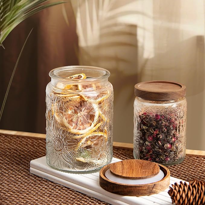 24Oz Glass Jar with Lid,Decorative Jar,Cute jar,Glass Canister,Vintage Glass Storage Jar for Sugar, Coffee, Tea, Spice, Flour, Candy Cookie, Pasta, Cereal