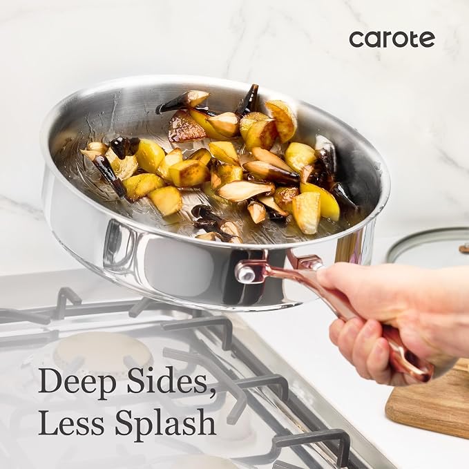 CAROTE 30 PCS Tri-Ply Stainless Steel Cookware Set Pots and Pans Set | Non Toxic Induction Kitchen Cooking Sets,Oven & Dishwasher Safe, All-Stovetop Compatible