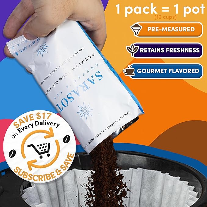 Coffee Variety Pack – Medium, Dark, Decaf & Flavored Ground, 1.75oz Bulk Packs for 12-Cup Drip Coffee Makers, Gourmet Low-Acid Assorted Gift Sampler, 100 Count
