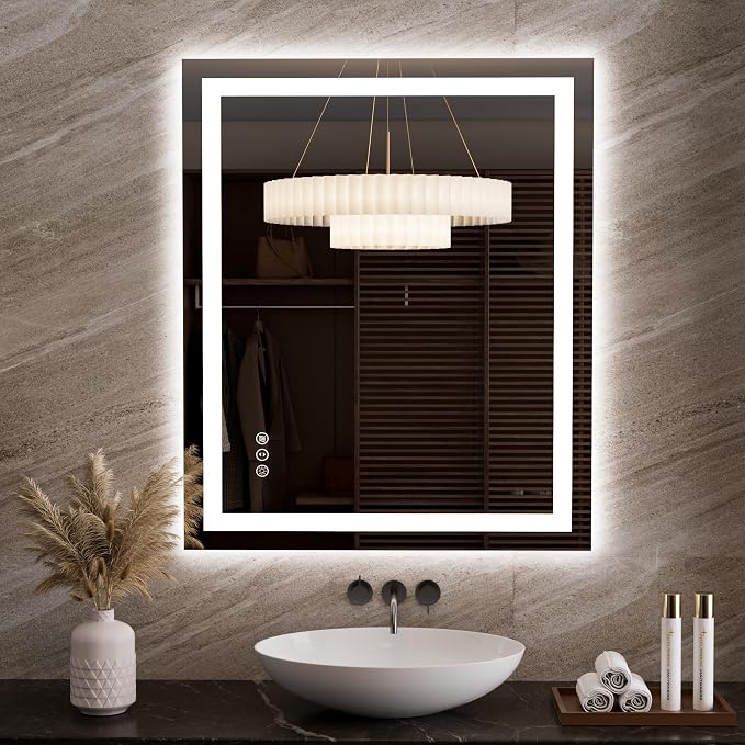 LOAAO 35.4"x29.9" LED Bathroom Mirror with Lights, Anti-Fog, Dimmable, Backlit + Front Lit, Lighted Bathroom Vanity Mirror for Wall, Memory Function, Tempered Glass, Safe to Use, ETL Listed