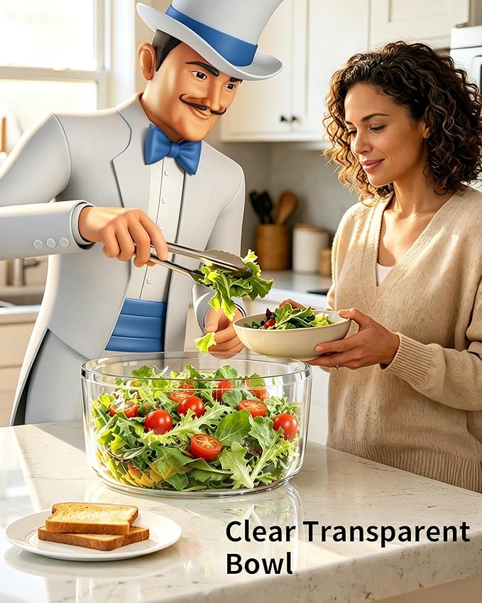 MR.SIGA Large Salad Spinner, Fruit Washing Bowl with Strainer, Salad Dryer for Washing, Spinning, and Draining Greens, Fruits, and Vegetables, 6.87 Quart Capacity