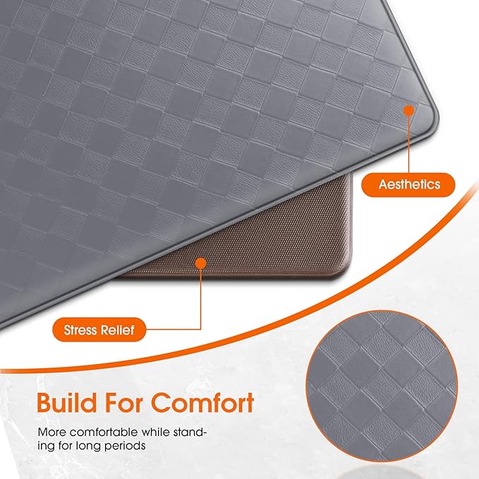 TranquilRelax Kitchen Mats, 2PCS Kitchen Rugs, Cushioned Anti Fatigue Kitchen Mats for Floor, Non-Slip Standing Desk Mat, Waterproof Kitchen Rug Set for Kitchen Floor Office,17.3"×30"+17.3"×59" Grey